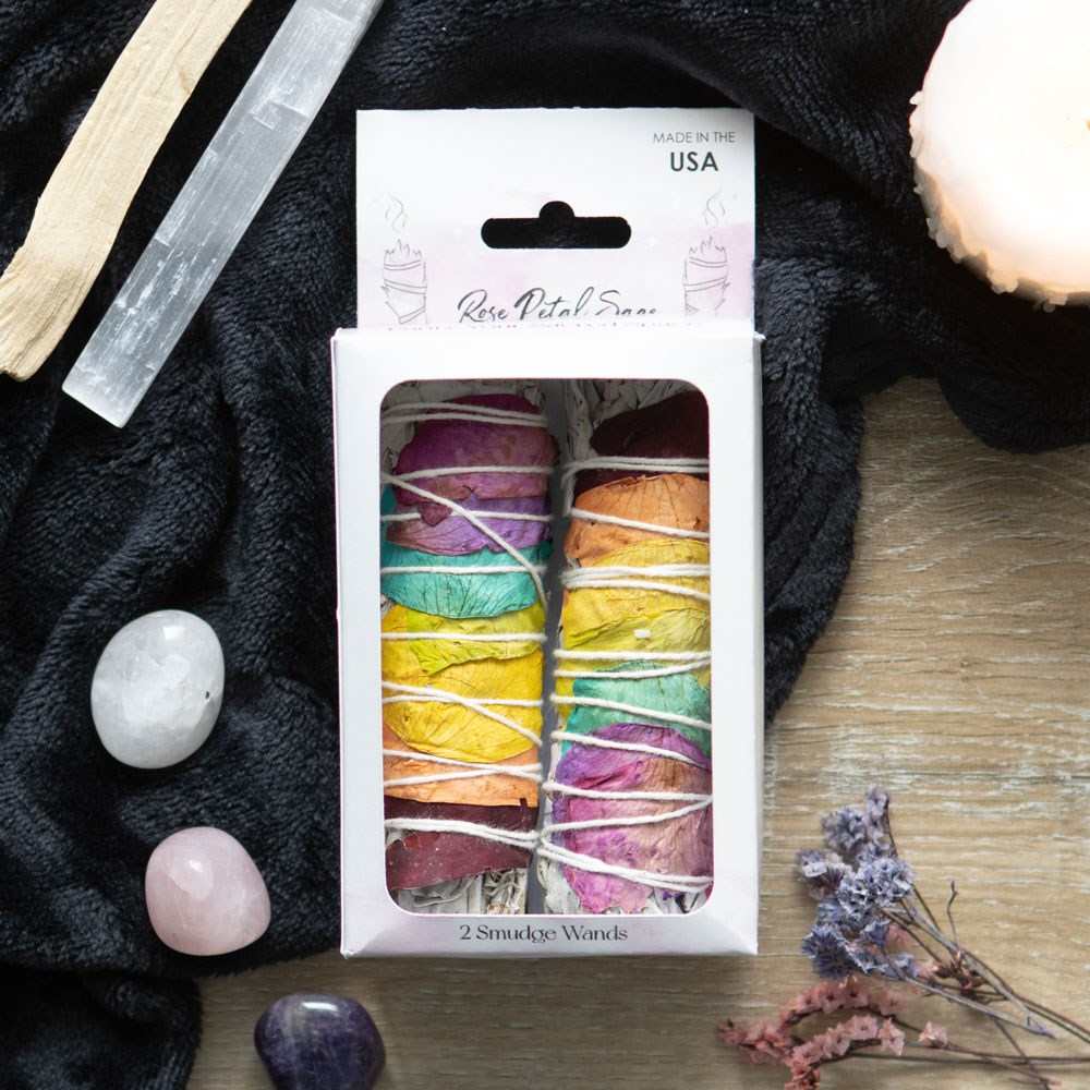 Something Different - Set of 2 Rose Petal Sage Smudge Wands Smudge stick - Multicolours